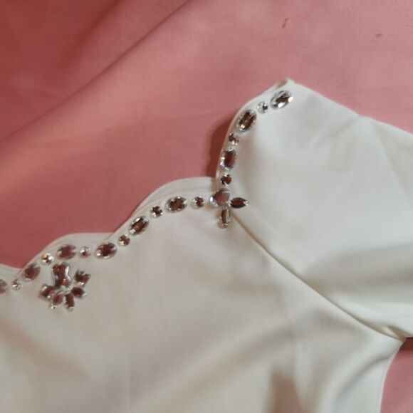 Golds Infinity White Rose Mini Dress Size Small Bodycon Gyaru Gal Fashion Party - Picture 7 of 8